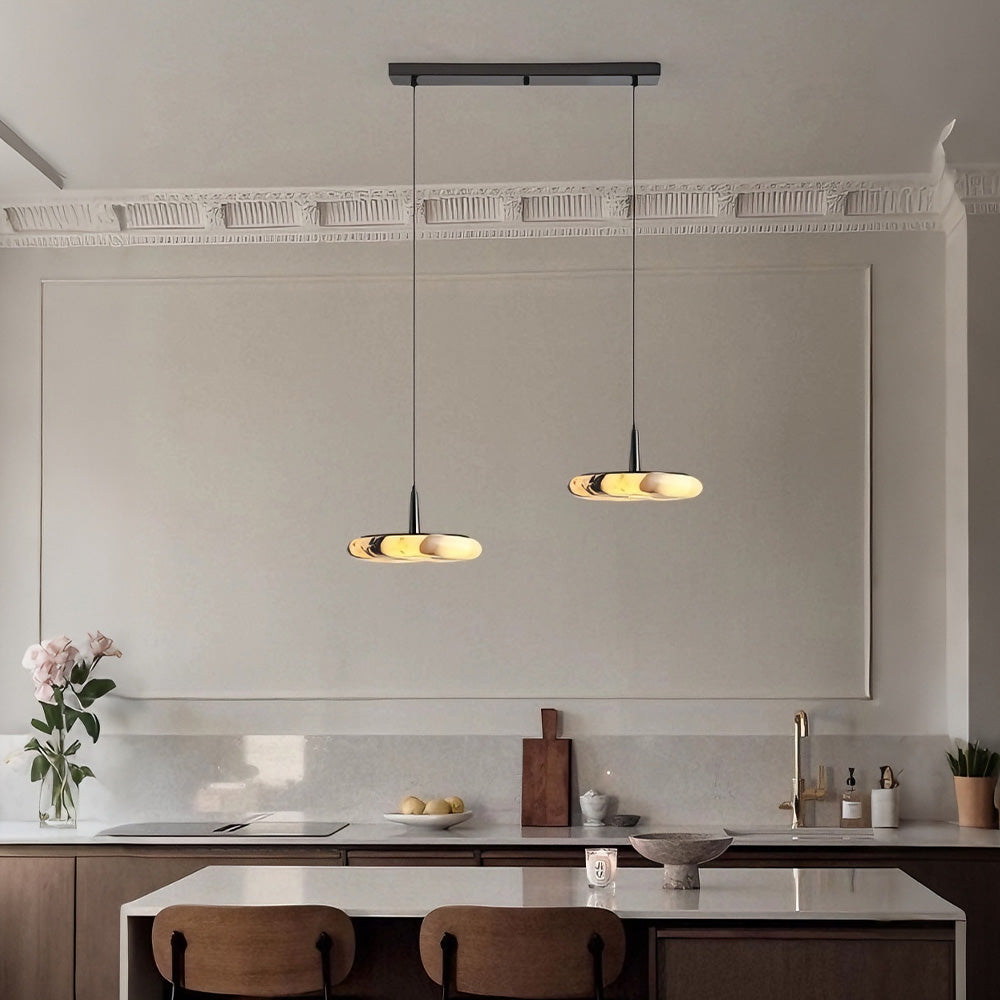 Vitrella Low-Profile Marble-Effect Linear Pendant(1/2/3-Head) - thebelacan