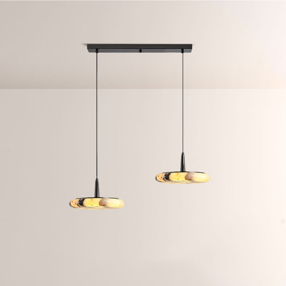 Vitrella Low-Profile Marble-Effect Linear Pendant(1/2/3-Head) - thebelacan