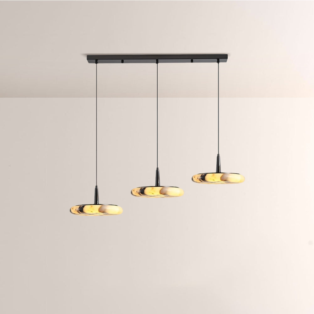 Vitrella Low-Profile Marble-Effect Linear Pendant(1/2/3-Head) - thebelacan