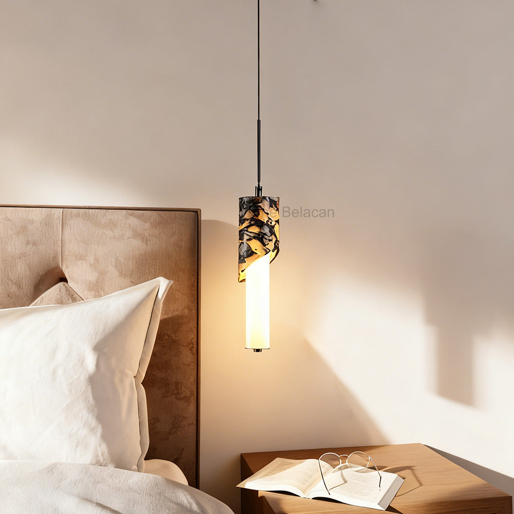 Vitrella Sculpted Marble-Wrap Cylinder Pendant - thebelacan