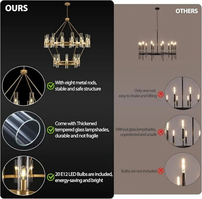 Wagon Wheel 2 Tier Glass Chandelier - thebelacan