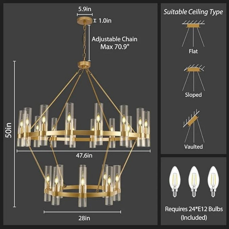 Wagon Wheel 2 Tier Glass Chandelier - thebelacan