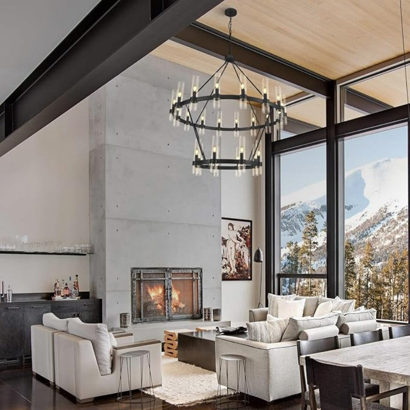 Wagon Wheel 2 Tier Glass Chandelier - thebelacan