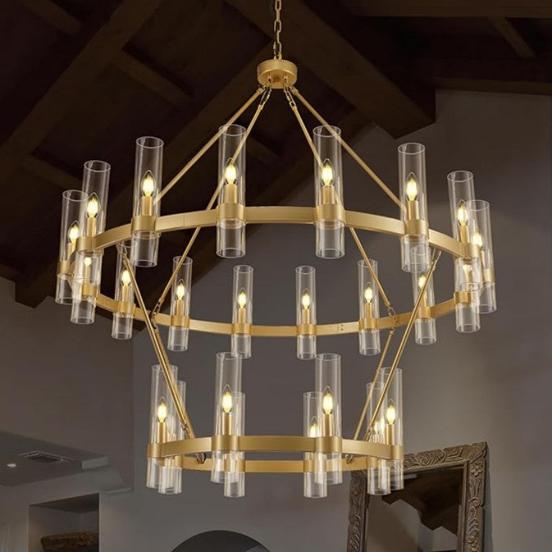 Wagon Wheel 2 Tier Glass Chandelier - thebelacan