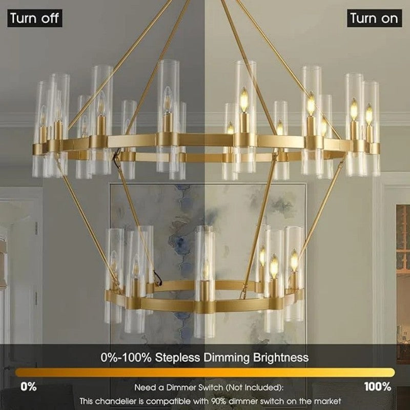 Wagon Wheel 2 Tier Glass Chandelier - thebelacan