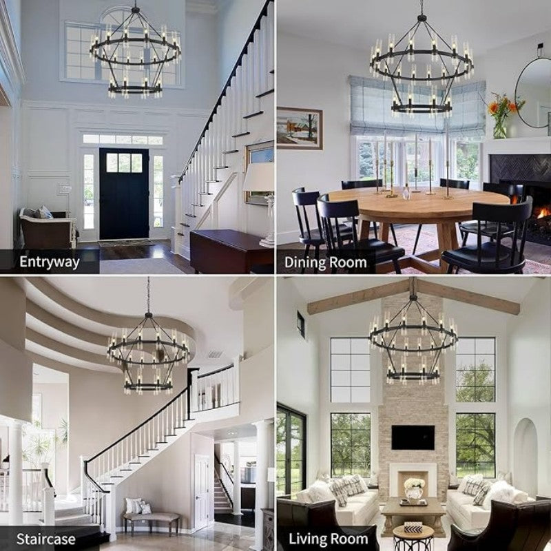 Wagon Wheel 2 Tier Glass Chandelier - thebelacan