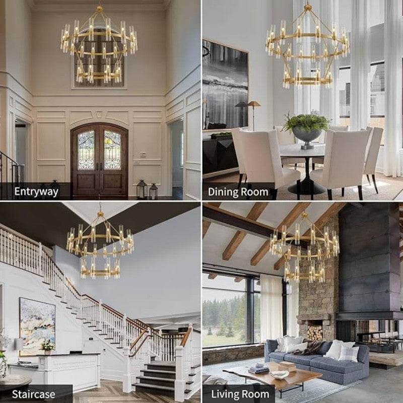 Wagon Wheel 2 Tier Glass Chandelier - thebelacan