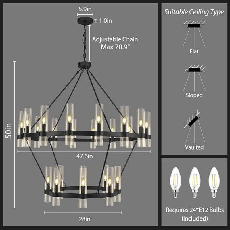 Wagon Wheel 2 Tier Glass Chandelier - thebelacan