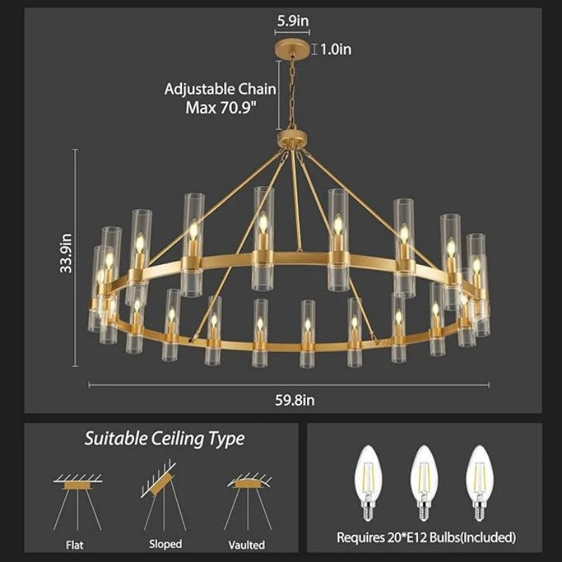 Wagon Wheel Glass Chandelier 60" 70" - thebelacan