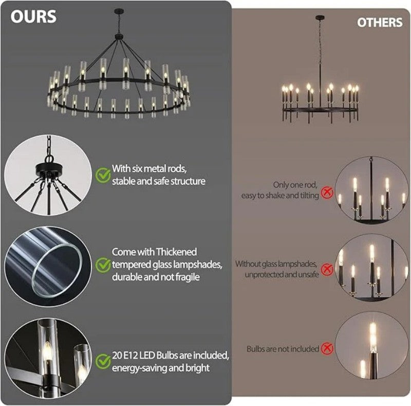 Wagon Wheel Glass Chandelier 60" 70" - thebelacan