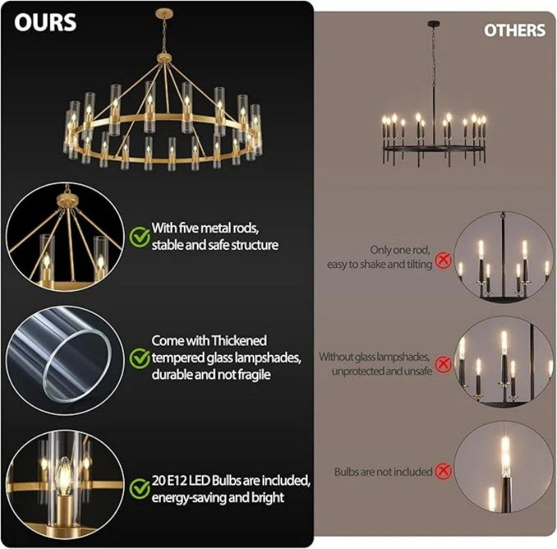 Wagon Wheel Glass Chandelier 60" 70" - thebelacan