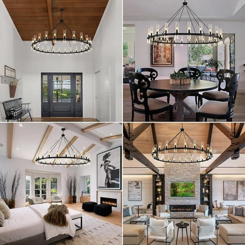 Wagon Wheel Glass Chandelier 60" 70" - thebelacan