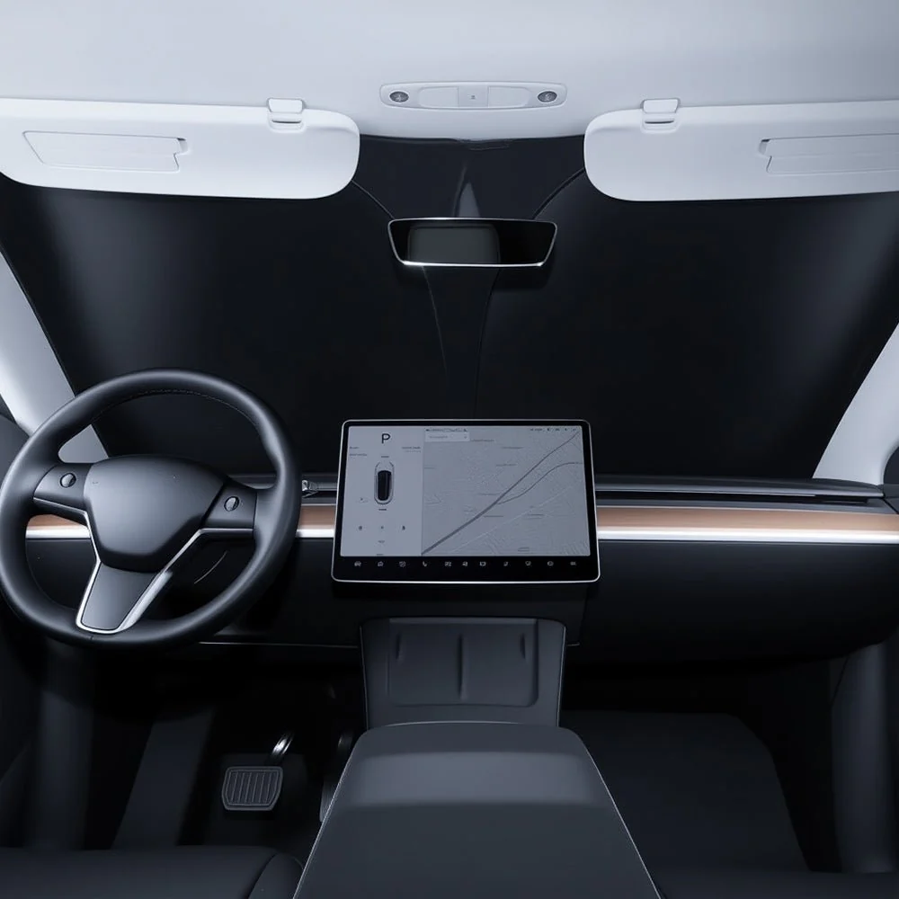 Custom Fit Windshield Sunshade for Tesla Model 3 / Model Y – Full Coverage UV & Heat Protection