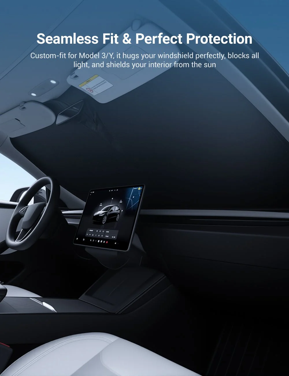 Custom Fit Windshield Sunshade for Tesla Model 3 / Model Y – Full Coverage UV & Heat Protection