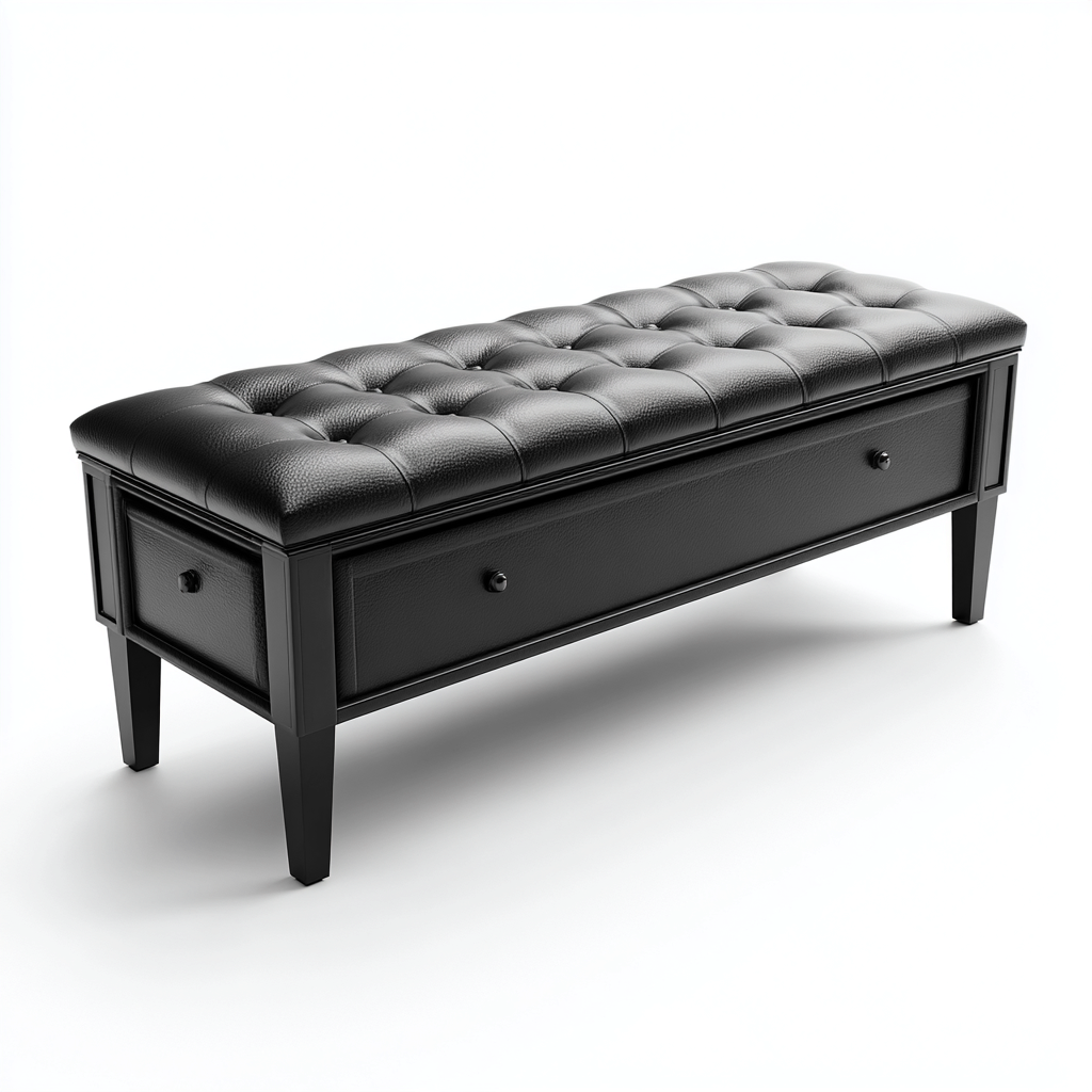 Panca per letto contenitore imbottita in similpelle 140x45x50 cm - nero - per camera da letto - design classico-Oakupmart