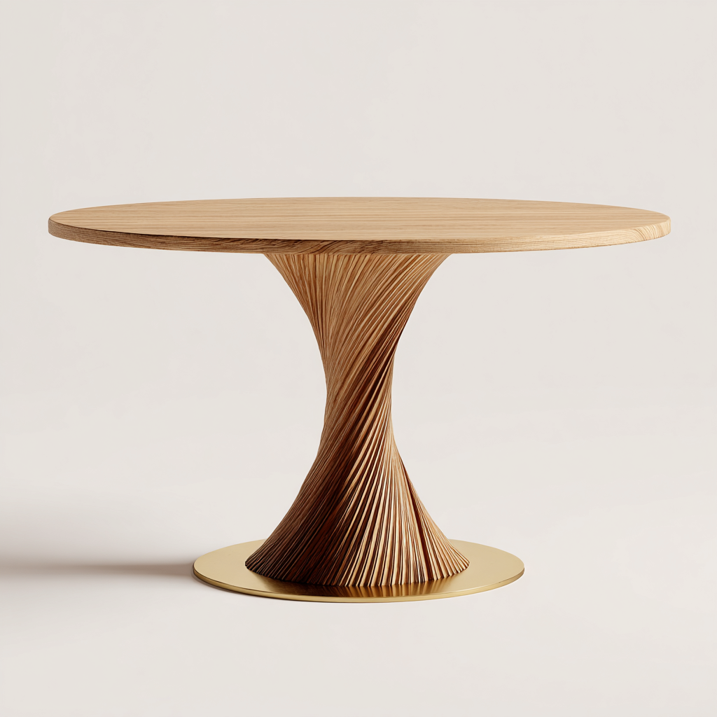 Tavolo da pranzo rotondo in legno per sala da pranzo 120x120x75 cm - legno naturale - design scultoreo-Oakupmart