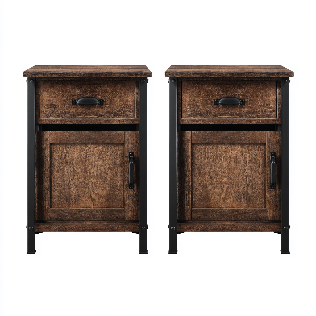 Comodino - legno-metallo - 48x40x62 cm - marrone-nero - per camera da letto - stile industriale-Oakupmart