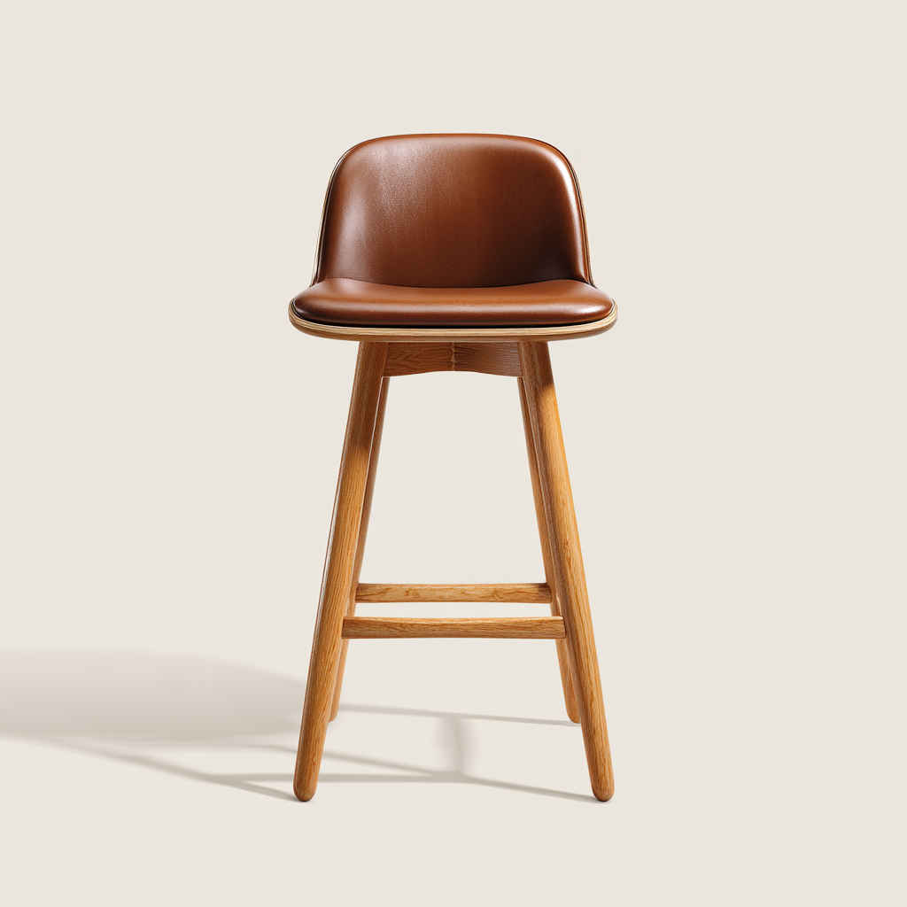 Sgabello da bar - seduta imbottita in pelle - 48x46x100 cm - marrone - legno naturale - stile moderno per sala da pranzo e ristorante-Oakupmart