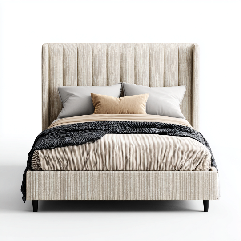 Letto matrimoniale - tessuto imbottito - 200x180x110 cm - beige - per camera da letto-Oakupmart