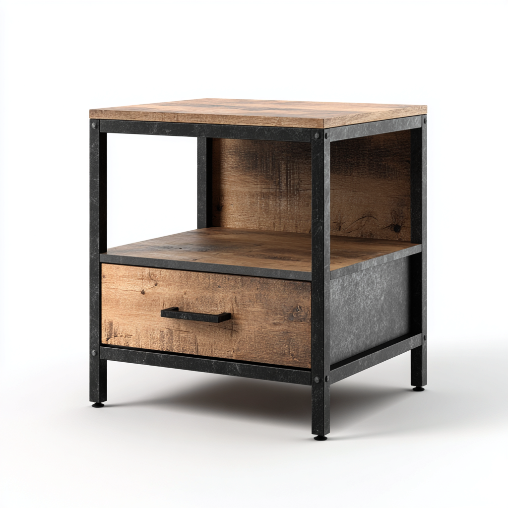 Comodino - legno-metallo - 50x40x55 cm - marrone-nero - per camera da letto - stile industriale-Oakupmart