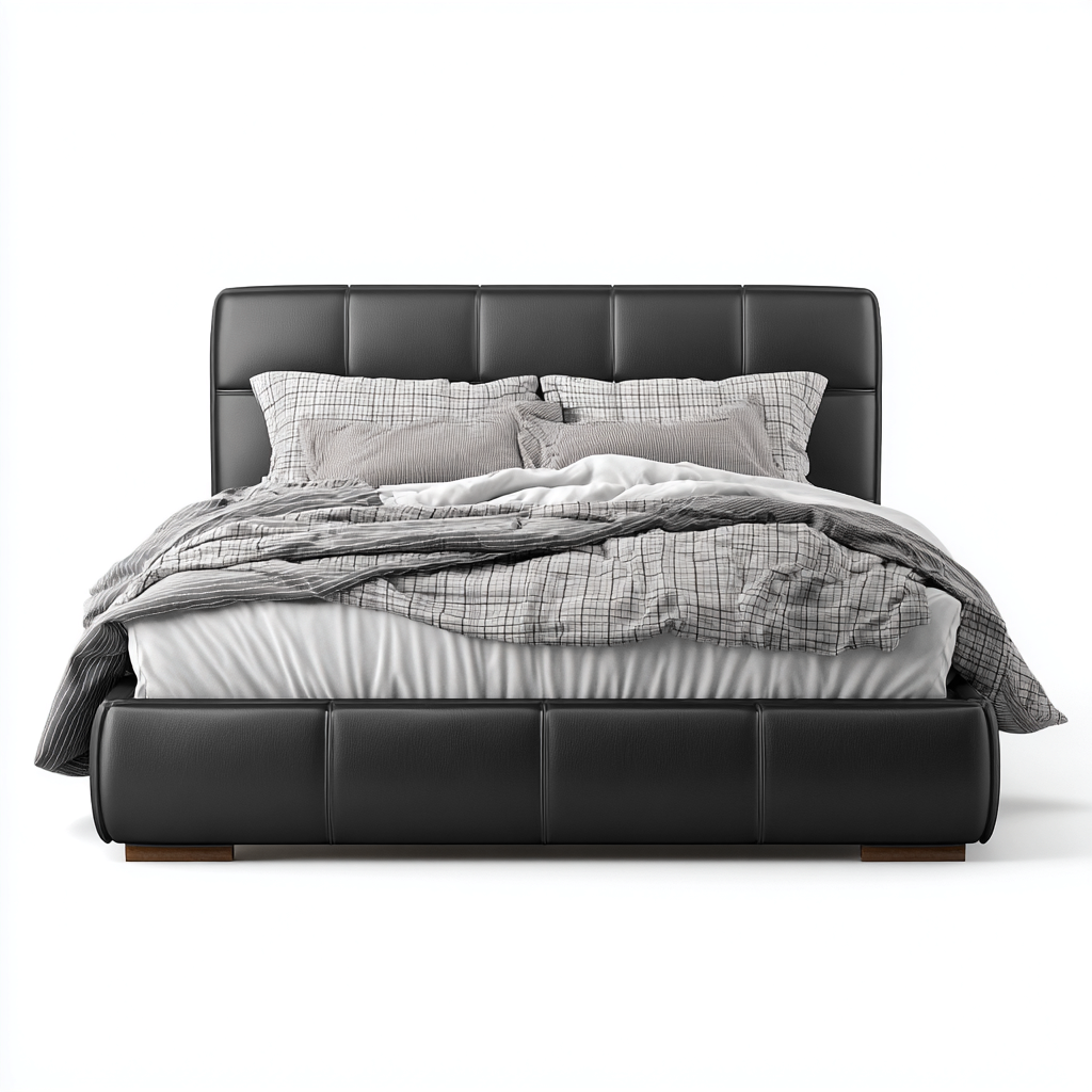 Letto matrimoniale - pelle sintetica - 200x180x110 cm - nero - design moderno per camera da letto-Oakupmart