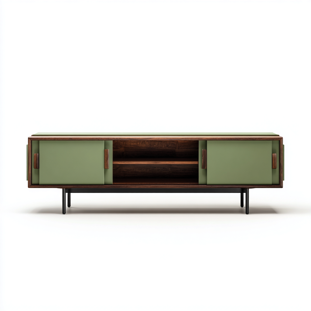 Credenza in legno 160x40x55 cm - verde oliva - noce - adatta per sala da pranzo - design moderno su piedini-Oakupmart