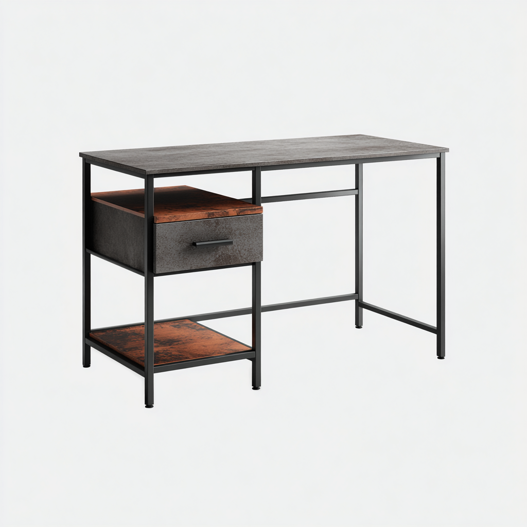 Scrivania in metallo e MDF 140x60x75 cm - grigio-marrone - per ufficio - design industriale-Oakupmart