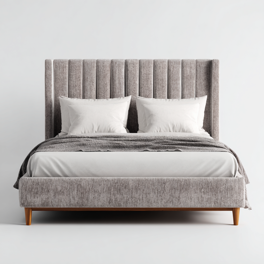 Letto matrimoniale - tessuto imbottito - 200x180x112 cm - grigio - per camera da letto-Oakupmart