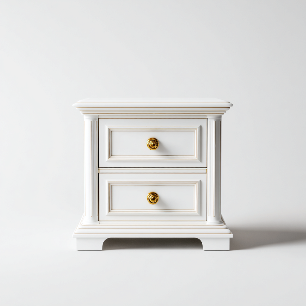 Comodino - legno MDF - 50x40x55 cm - bianco-oro - per camera da letto - stile classico-Oakupmart