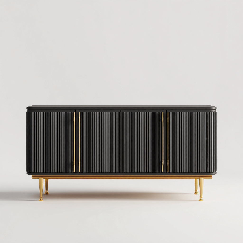 Credenza in legno 180x40x80 cm - nero - adatta per sala da pranzo - design moderno-Oakupmart