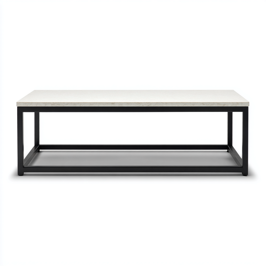 Tavolino da caffè rettangolare piano bianco struttura in metallo 120x60x40 cm - bianco - nero - design moderno per soggiorno-Oakupmart