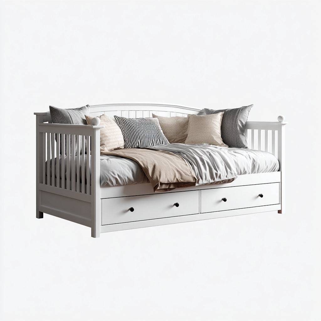 Divano letto in legno 200x90x75 cm - bianco - per soggiorno e camera da letto - design classico con contenitore-Oakupmart