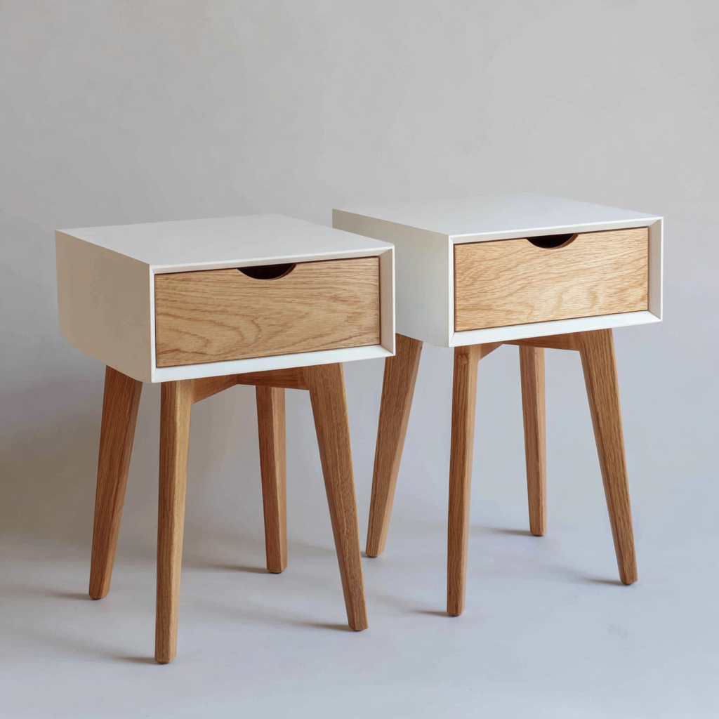 Comodino - MDF-legno - 45x35x52 cm - bianco-rovere - per camera da letto - stile nordico-Oakupmart