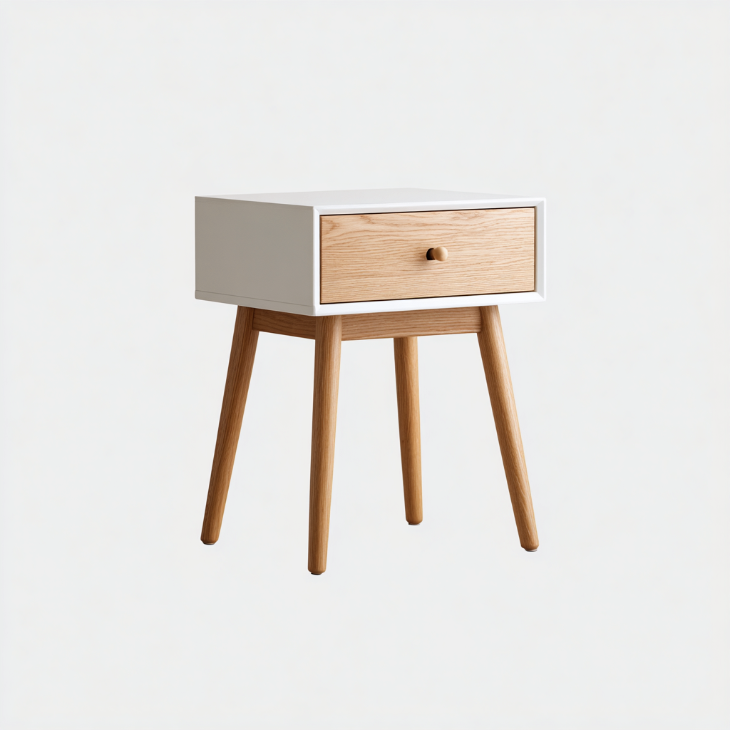 Comodino - MDF-legno - 45x35x52 cm - bianco-rovere - per camera da letto - stile nordico-Oakupmart