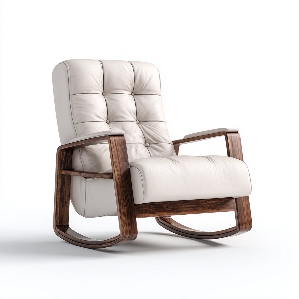 Sedia a dondolo imbottita pelle 96x78x110 cm - bianco - marrone - stile contemporaneo per soggiorno-Oakupmart