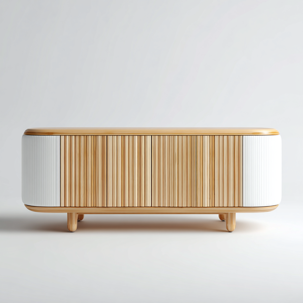 Credenza in bambù 180x40x60 cm - naturale - bianco - adatta per soggiorno - design moderno-Oakupmart