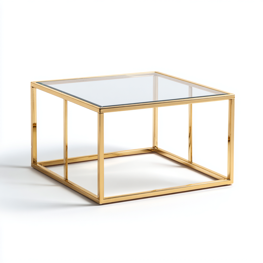 Tavolino da caffè piano in vetro struttura in metallo 80x80x40 cm - oro - trasparente - design moderno per soggiorno-Oakupmart