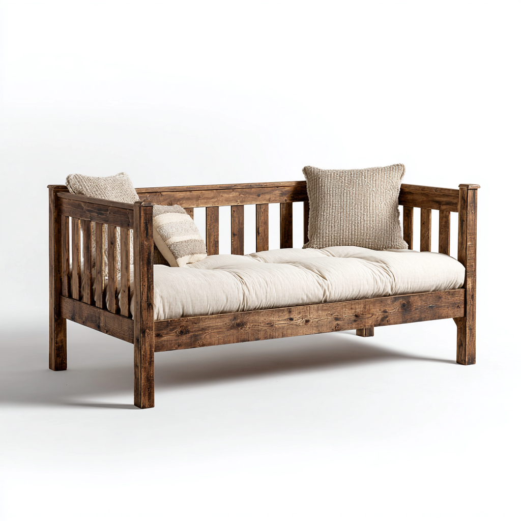 Divano letto - legno - 200x90x75 cm - marrone naturale - per soggiorno e camera - design rustico-Oakupmart