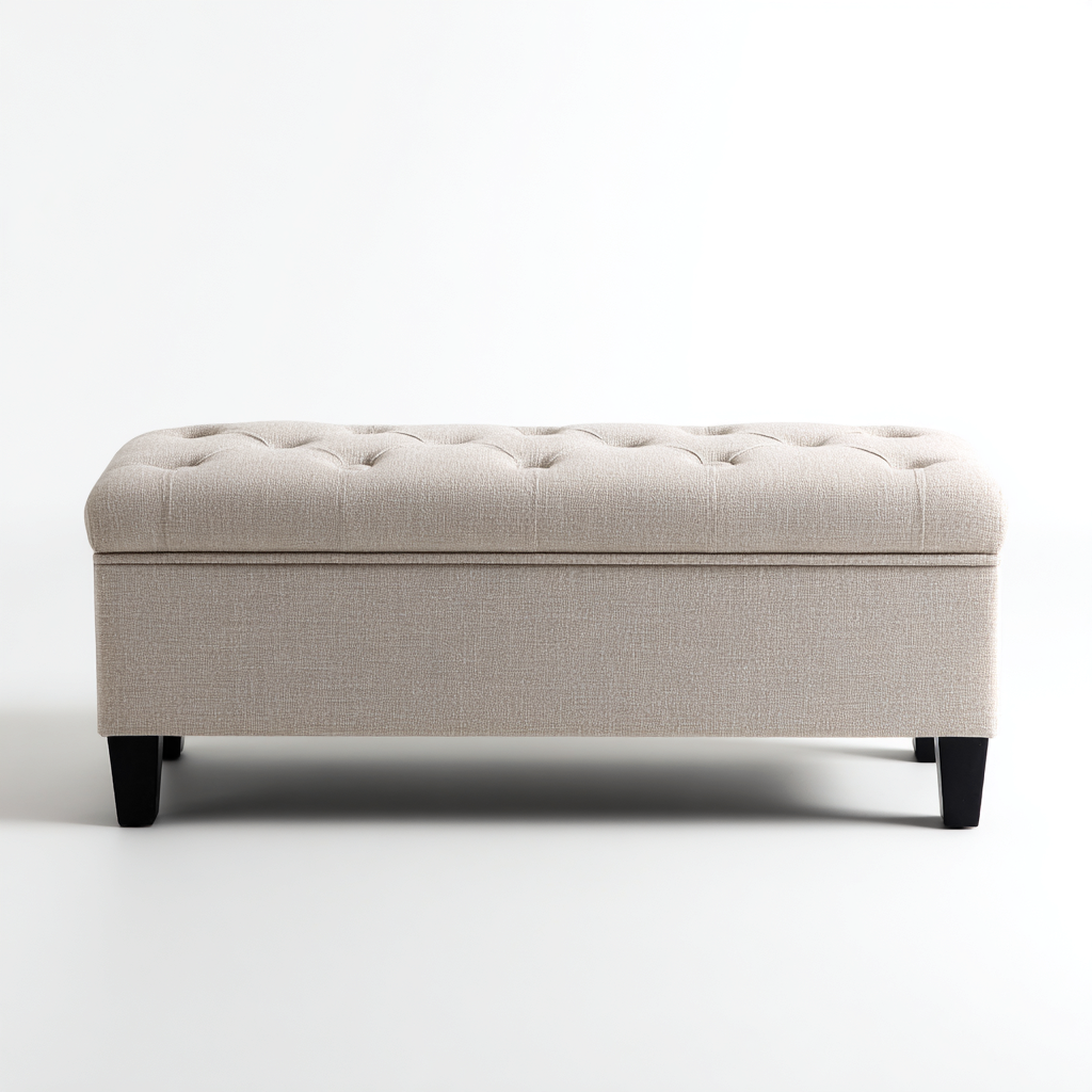 Panca per letto contenitore imbottita in tessuto 140x45x45 cm - beige - per camera da letto - design moderno-Oakupmart