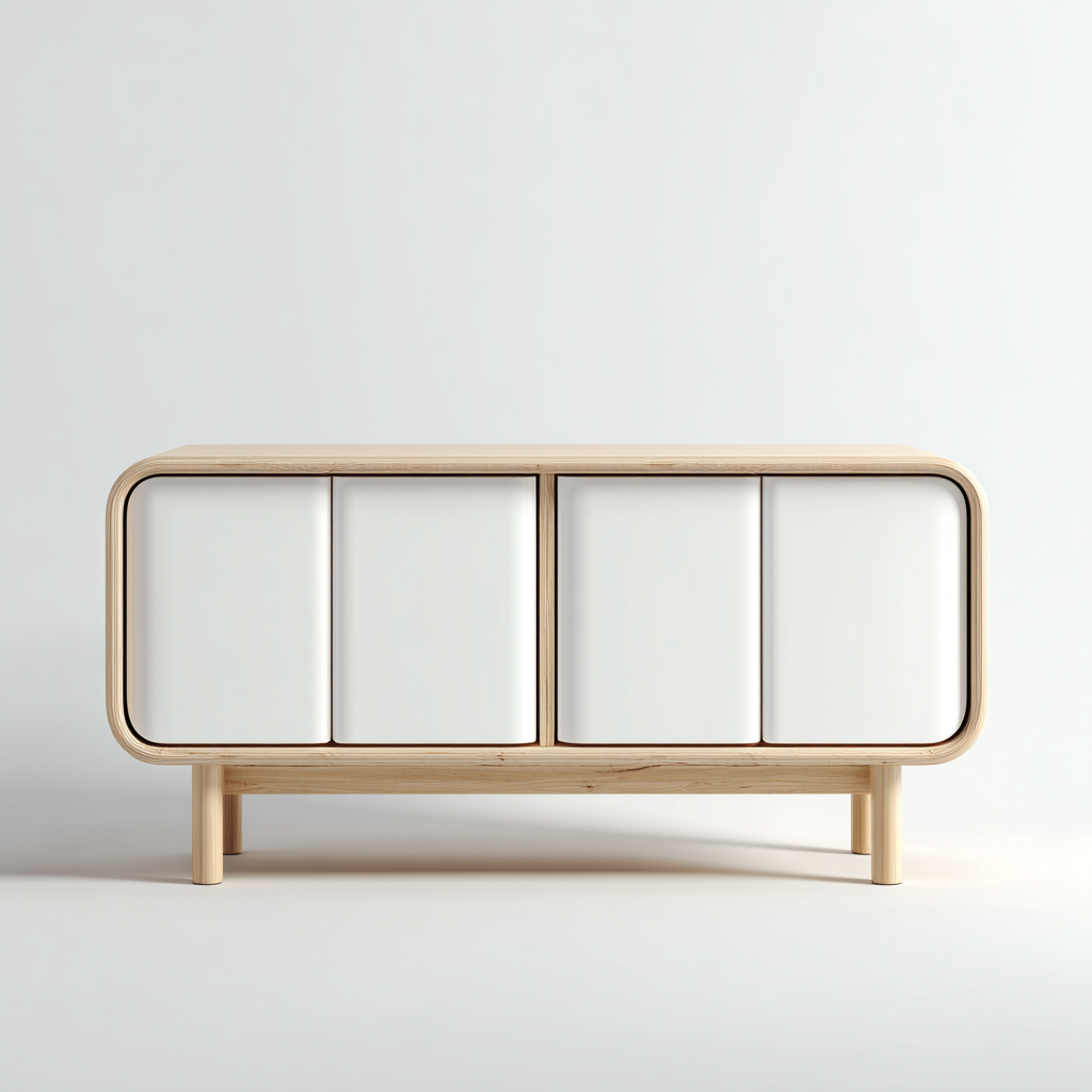 Credenza in legno con ante 160x40x78 cm - naturale-bianco - per sala da pranzo - design nordico-Oakupmart