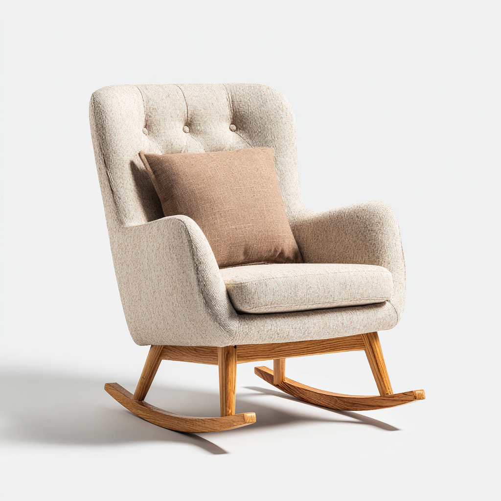 Sedia a dondolo imbottita tessuto 92x74x112 cm - beige - stile moderno per soggiorno-Oakupmart