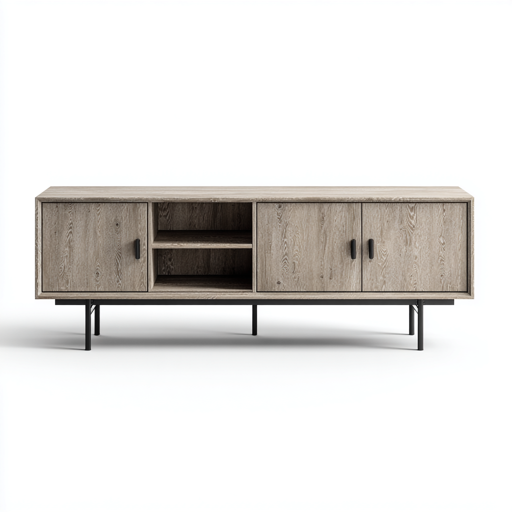 Mobile TV in legno 180x45x55 cm - rovere grigio - nero - per soggiorno - design moderno-Oakupmart