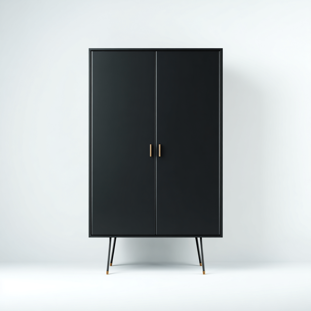 Credenza in legno 90x40x150 cm - nero - adatta per soggiorno - design moderno su piedini-Oakupmart