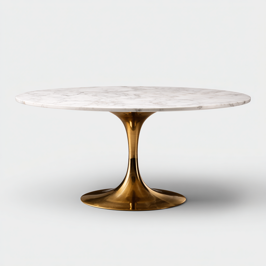 Tavolo da pranzo rotondo in marmo e metallo per sala da pranzo 130x130x75 cm - bianco - oro - design elegante-Oakupmart