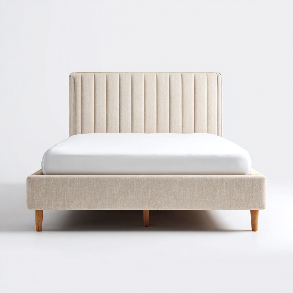 Letto matrimoniale - tessuto imbottito - 200x180x102 cm - beige - per camera da letto-Oakupmart