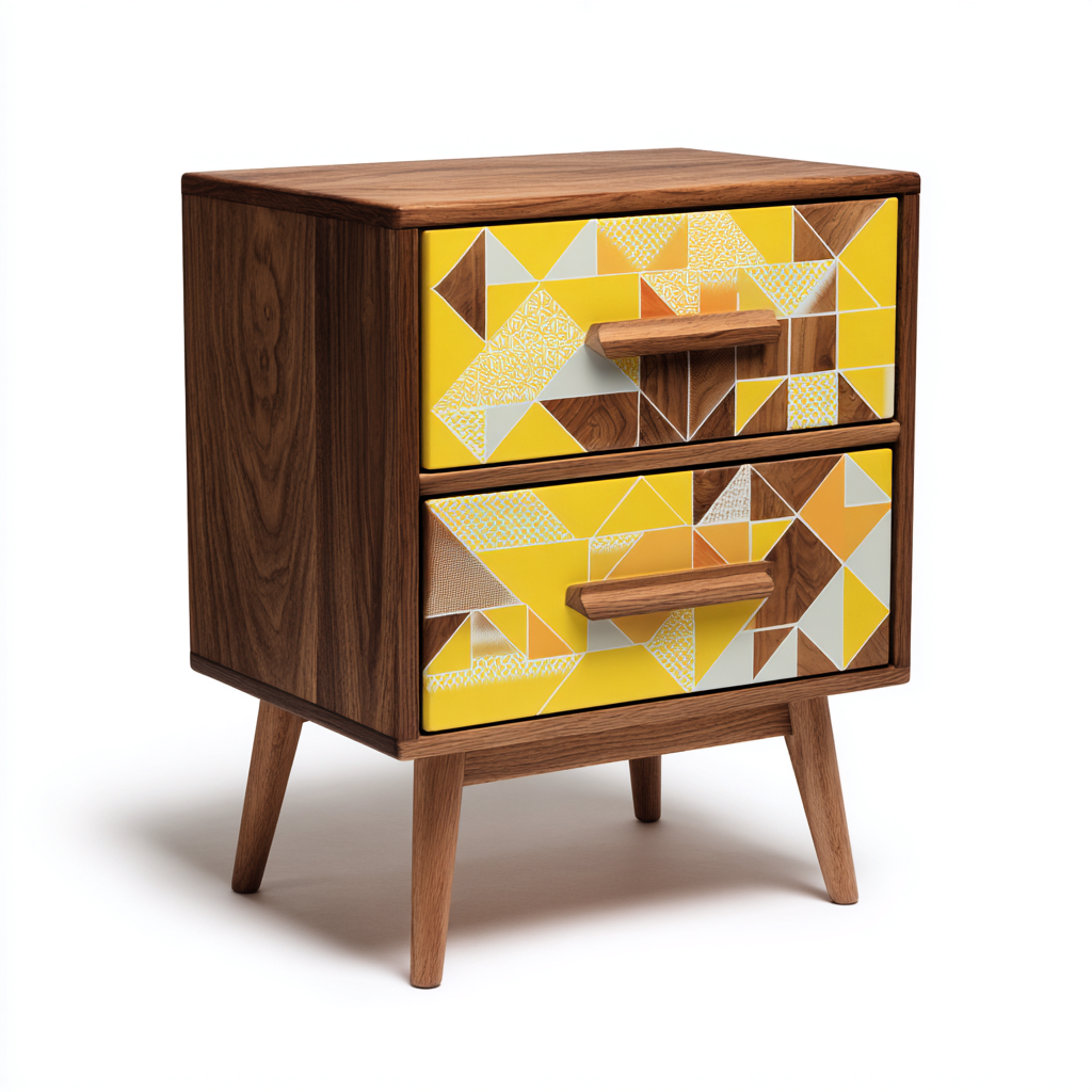 Comodino - legno massello - 45x40x55 cm - marrone e giallo - per camera da letto - stile moderno-Oakupmart