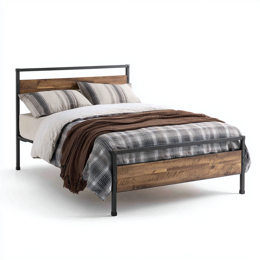 Letto matrimoniale - metallo-legno - 200x180x100 cm - marrone - nero - stile industriale per camera da letto-Oakupmart