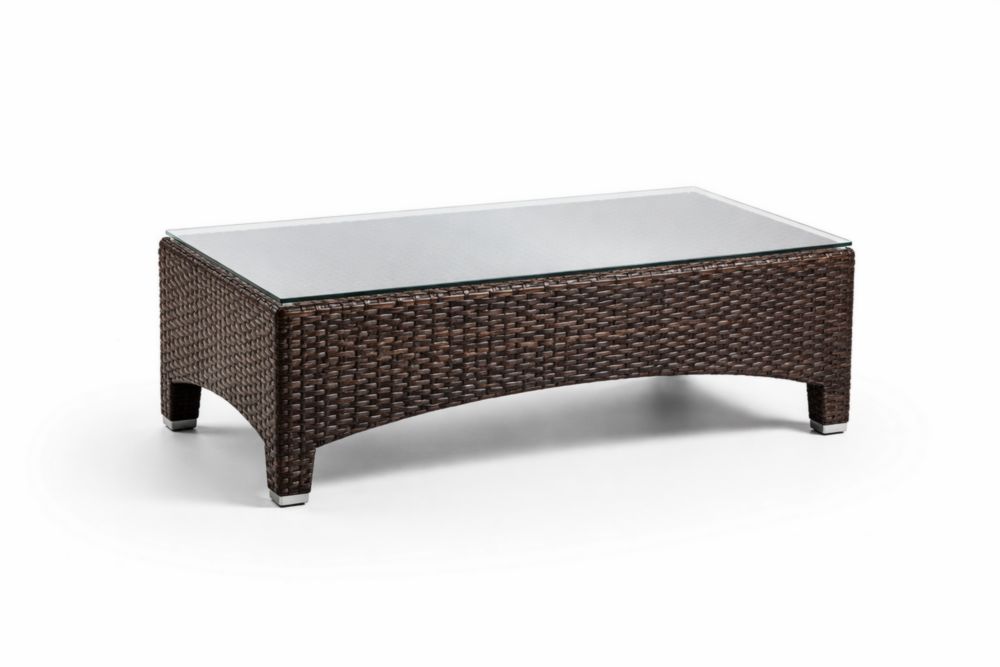 Table basse en verre trempé et rotin synthétique brun
