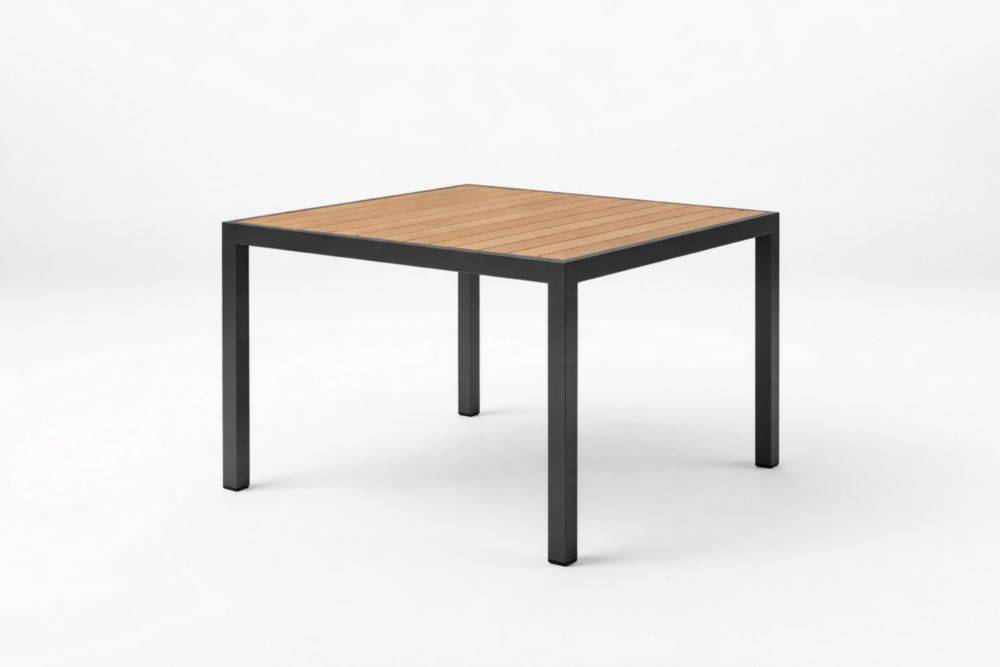 Table de salle à manger d'extérieur carrée en bois d'acacia et acier