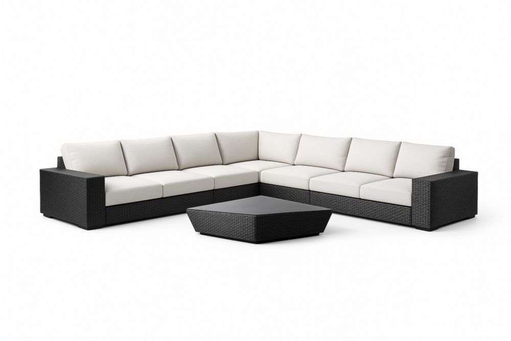 Ensemble de canapés modulables en résine tressée coussins en polyester Noir/Blanc